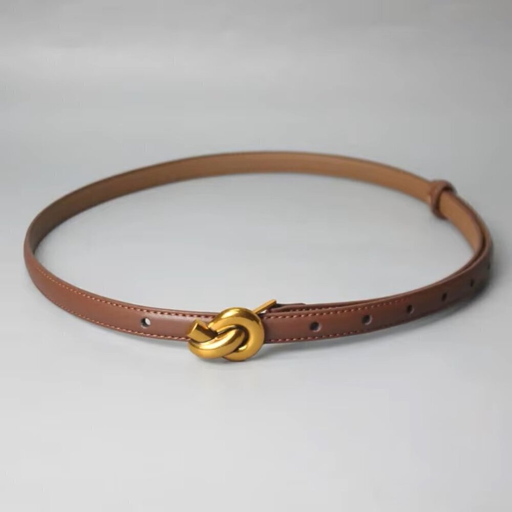 NWT 100% Genuine Leather Knot Buckle Khaki Waist Belt - Picture 4 of 6